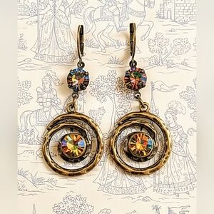 Volcano Swarovski Crystal In Geometric Spiral Drop Earrings In Brass